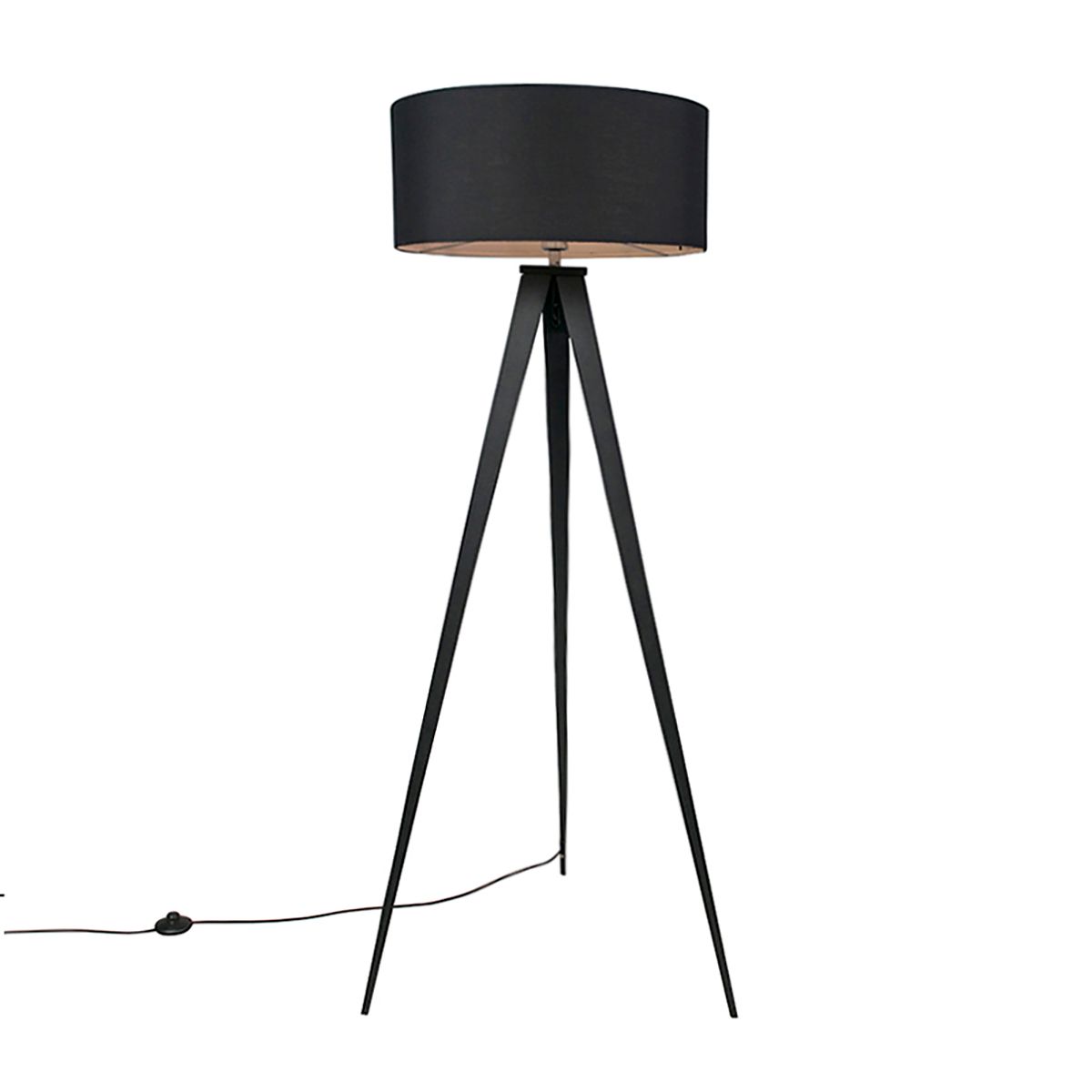 Smart vloerlamp zwart met zwarte kap incl. Wifi A60 - Ilse