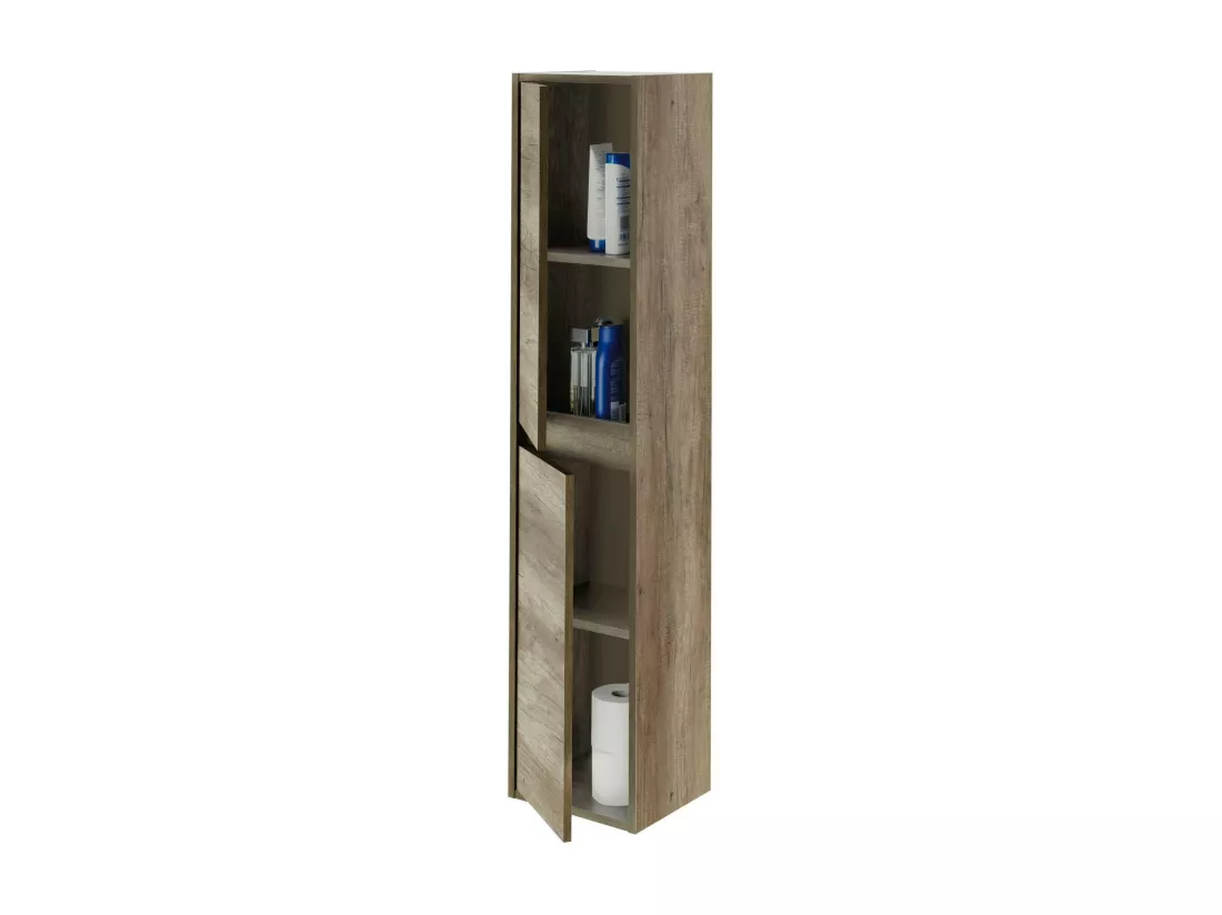 Colonne de salle de bain Dmarron, Armoire colonne de salle de bain avec 2 portes, Armoire murale suspendue, Armoire polyvalente moderne, 30x26h140 cm, Chêne
