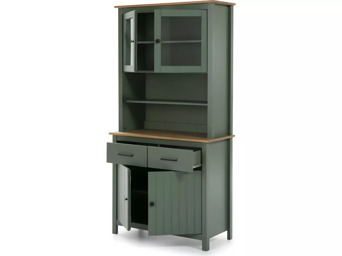 Vaisselier 4 portes 2 tiroirs en bois massif vert L90xH180 cm - Ida