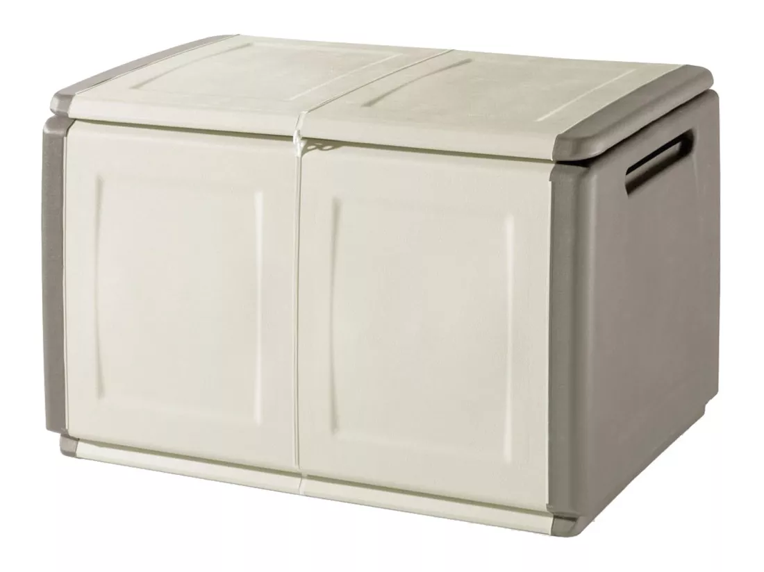 CUBE Coffre de rangement en polypropylène, couleur ivoire et marron.57x96x53cm