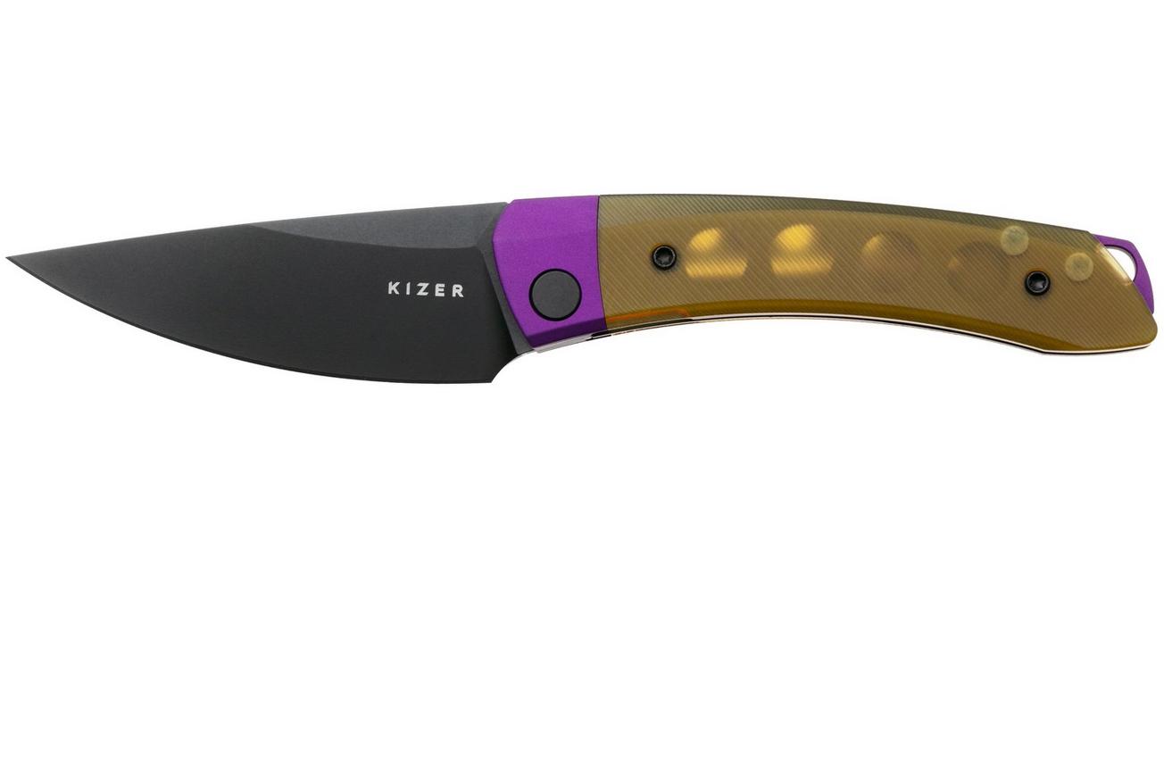 Kizer Vanguard Mini Momo V3663A1 Black 154CM, Yellow Ultem, zakmes, Vladimir Legachev design