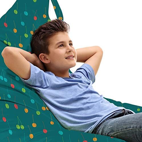ABAKUHAUS fruit Zitzak, Kleurrijk kersenontwerp, Veel Ruimte om Zacht Speelgoed als Knuffels in op te Bergen, met Handvat, teal Multicolor