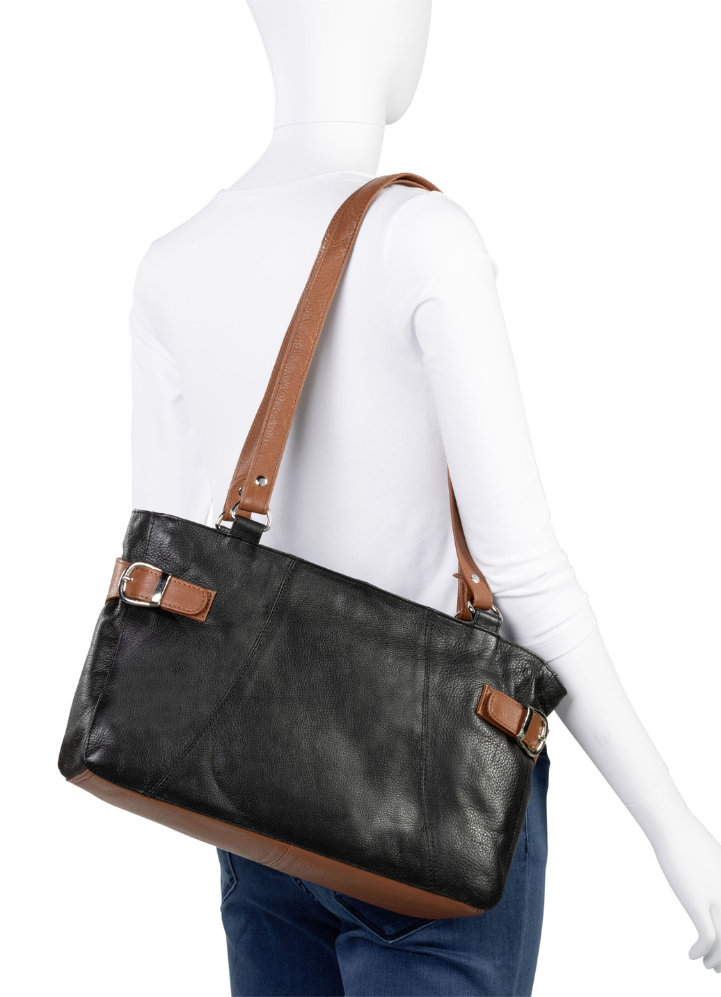 Laurina Tasche mit cognacbraunen Besätzen