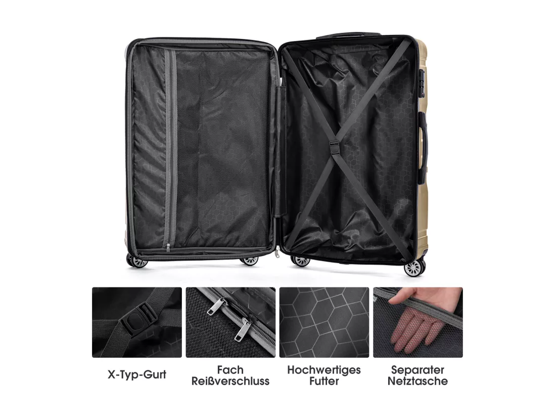 Bagage à main à coque rigide, valise avec serrure TSA et roue universelle, extensible, poignée latérale, ensemble 3 pièces