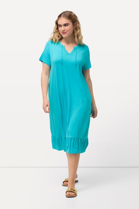 Jersey-Midikleid, A-Linie, Tunika-Ausschnitt, Halbarm