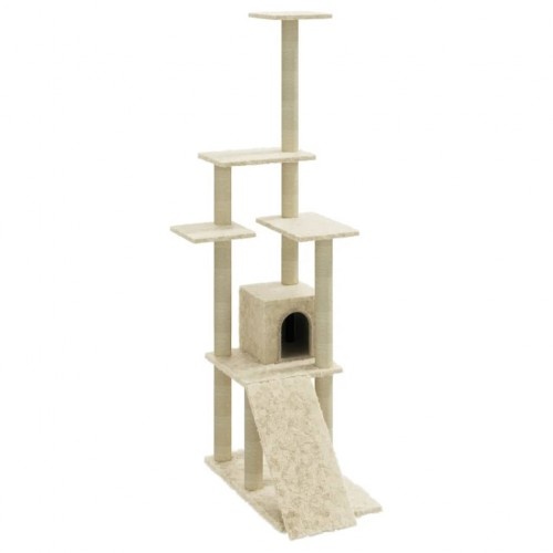 Arranhador vidaXL com casinha, cor creme, para gatos