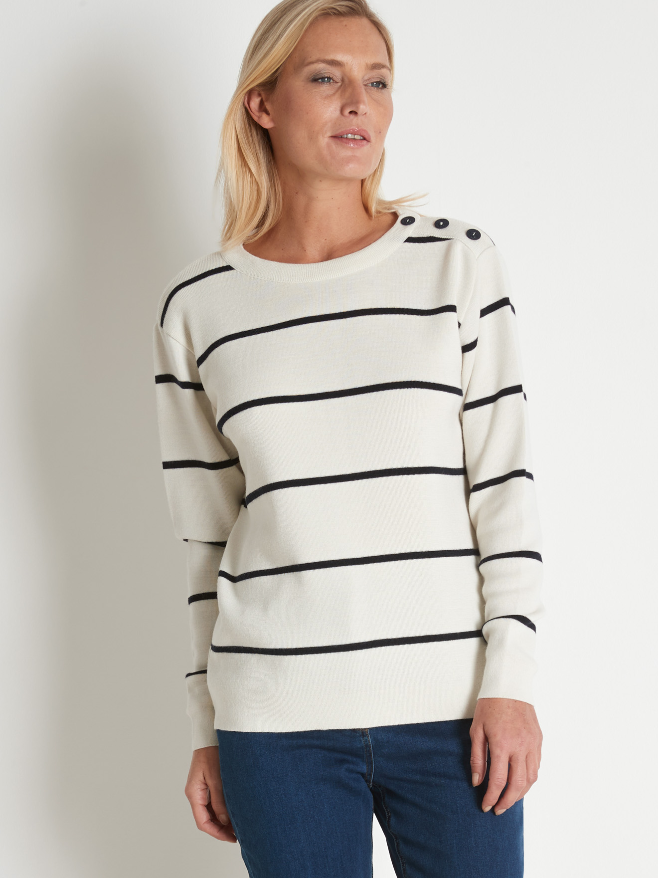Pull marinière boutonné épaule