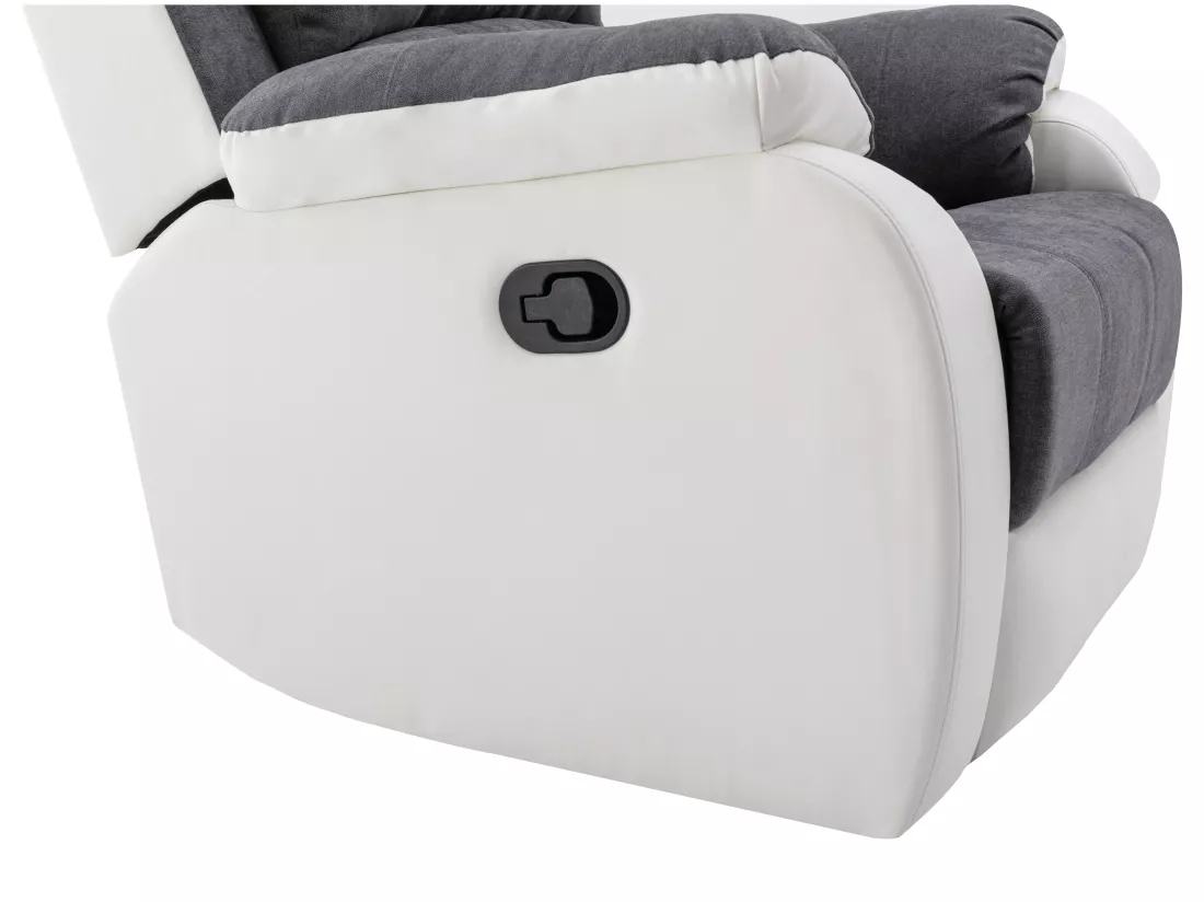 Canapé 3 places et fauteuil relax en microfibre et simili gris et blanc BRODY
