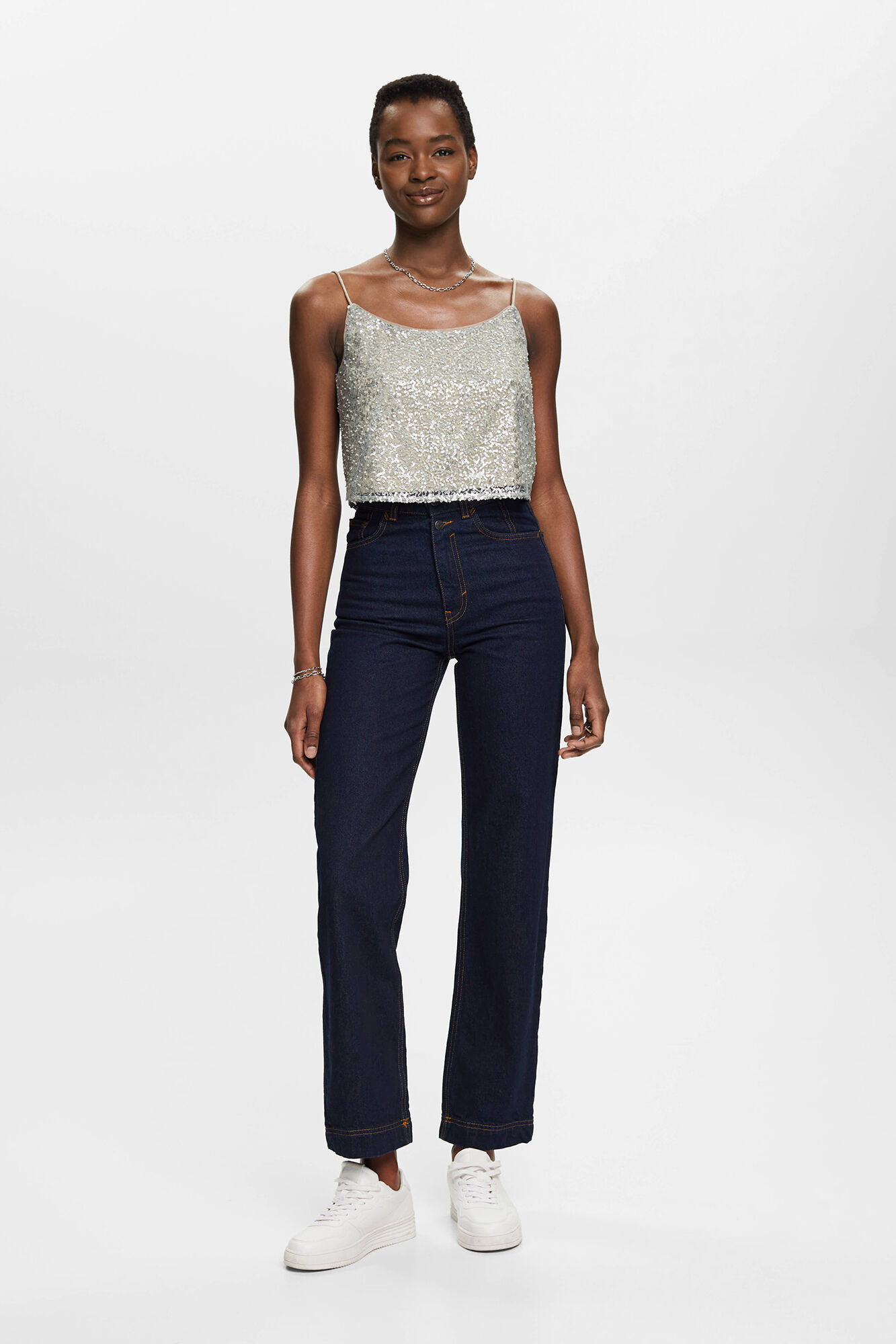 Top cropped Lentejuelas tirantes - Cáqui