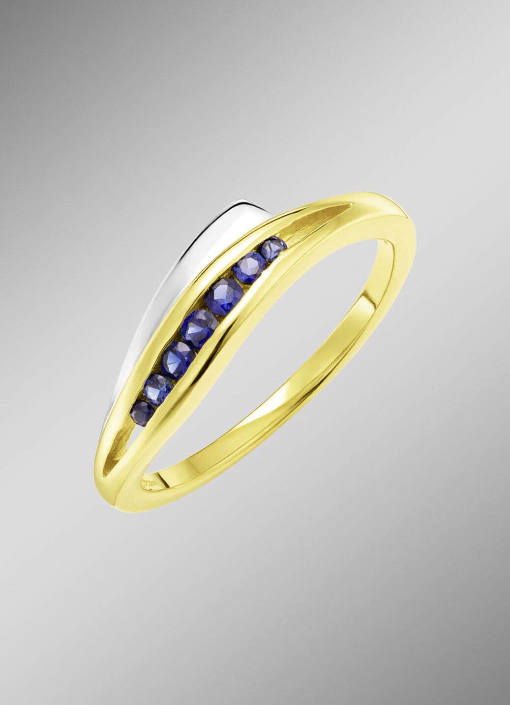Damenring in Bicolor mit synth. Safir
