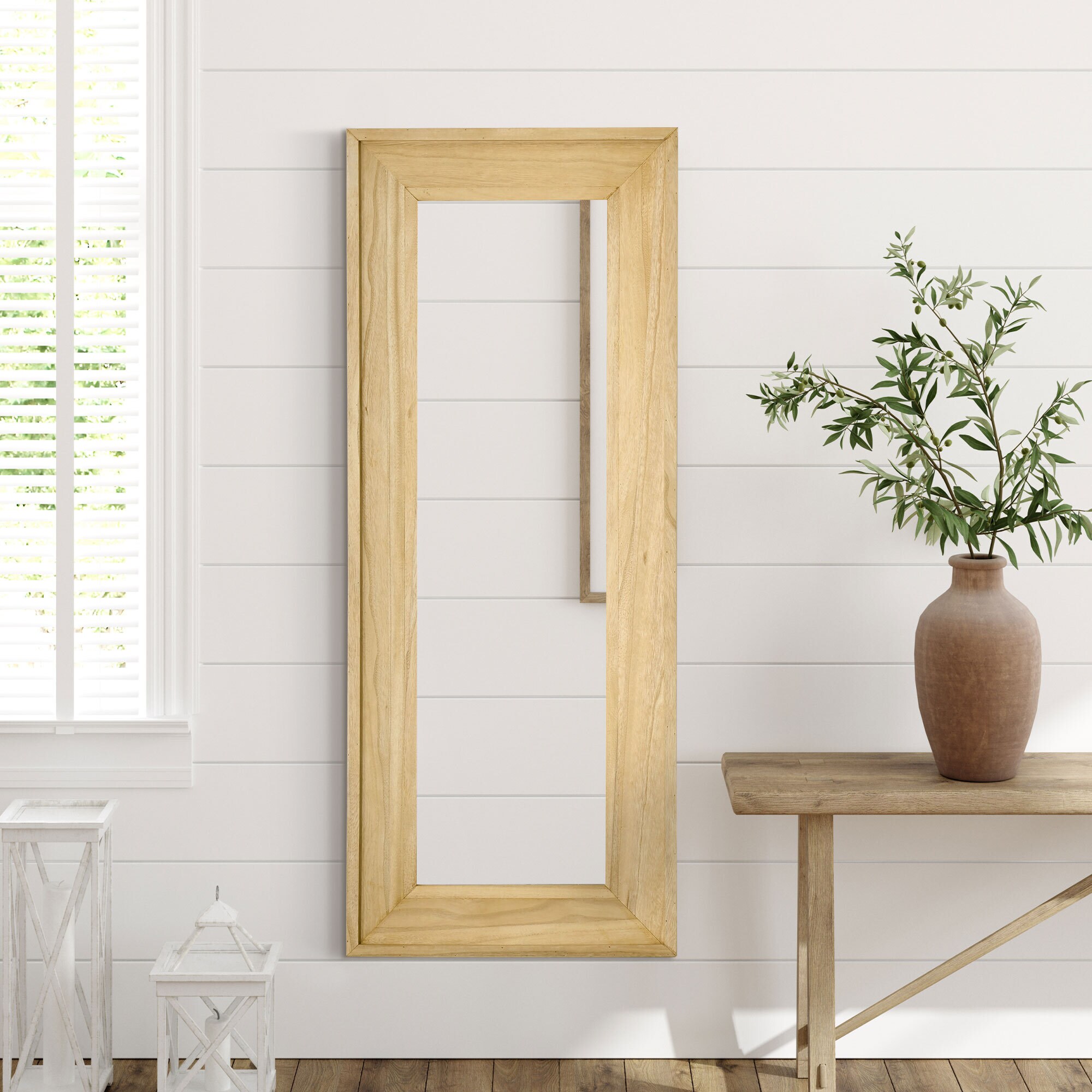 HOMCOM Wandspiegel mit Holzrahmen natur 150L x 60B x 4,5H cm