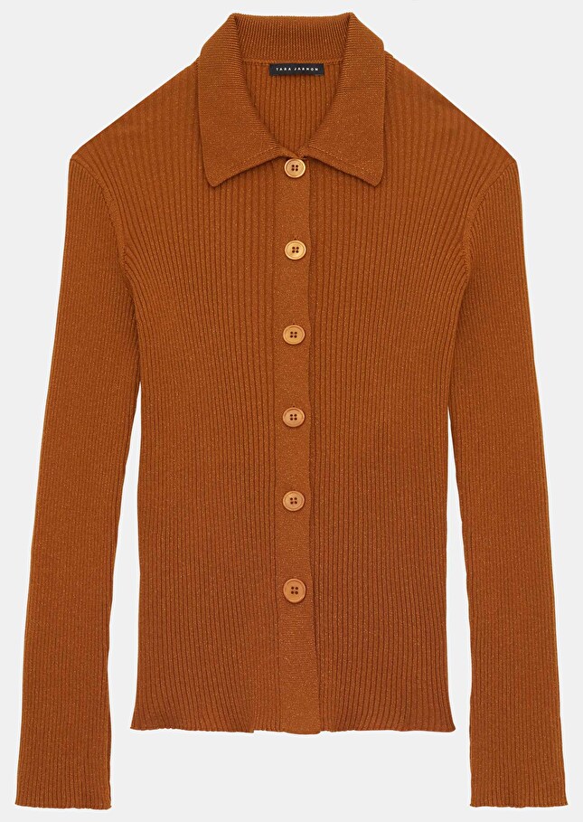 Cardigan Glossiemarron en laine et lurex