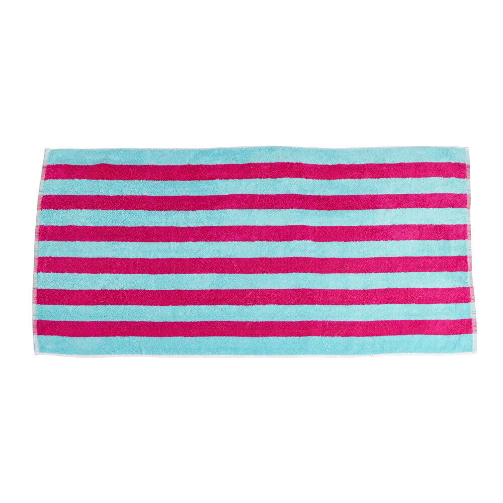 Serviette de plage 70x140cm rayée rose et bleu 100% coton