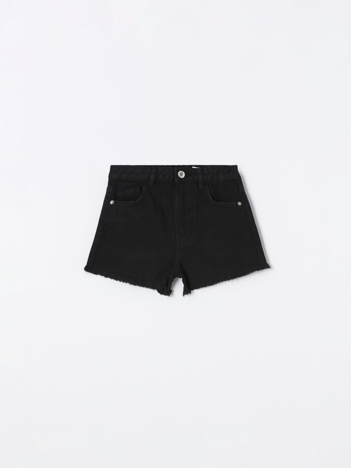 Shorts jeans rasgados - Preto