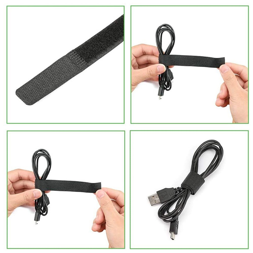 (50er Set) Wiederverwendbare Kabelmanagement Klettverschluss Kabelbinder Streifen - Schwarz