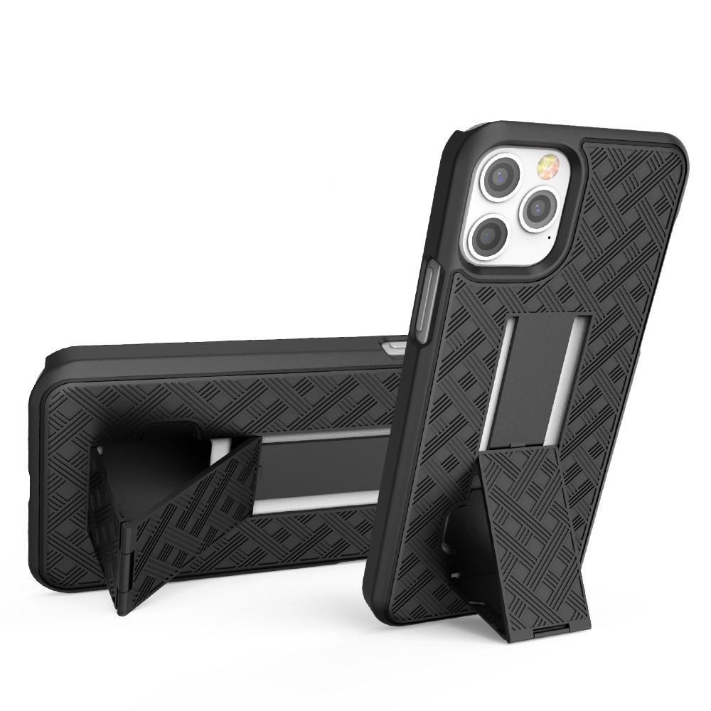 iPhone 12 / iPhone 12 Pro Outdoor Schutz Hülle mit Kickstand   Holster - Schwarz