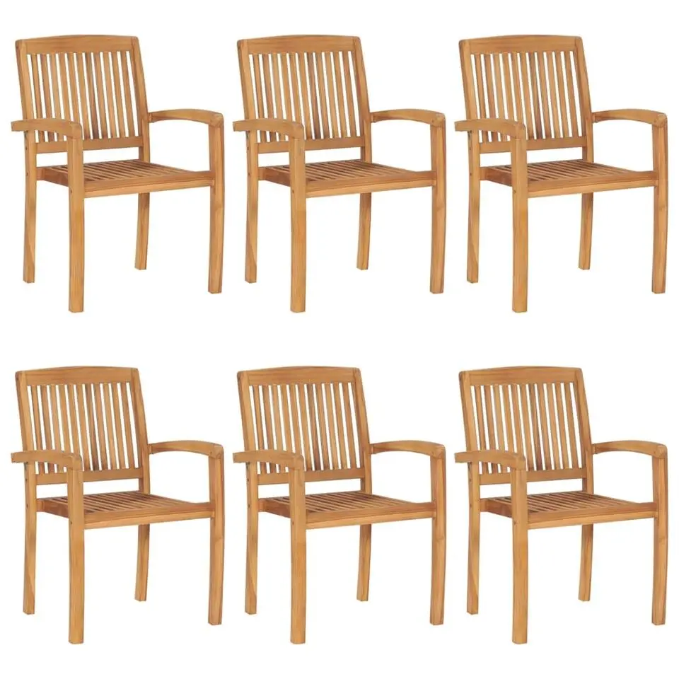 vidaXL - Tuinstoelen met kussens - Stapelbaar - Massief teakhout - 6 stuks