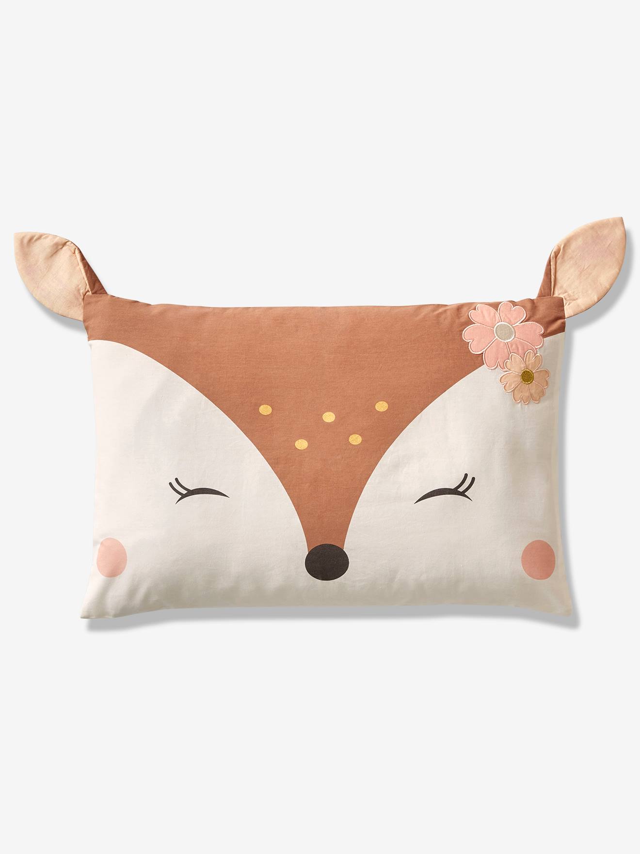 Fronha para travesseiro de bebê com estampa da Floresta Encantada, branca lisa com motivos.
