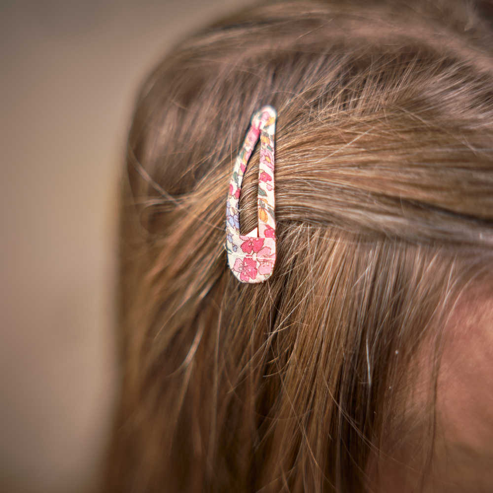 Barrette Clic-Clac Tissu Porcelaine Rosée