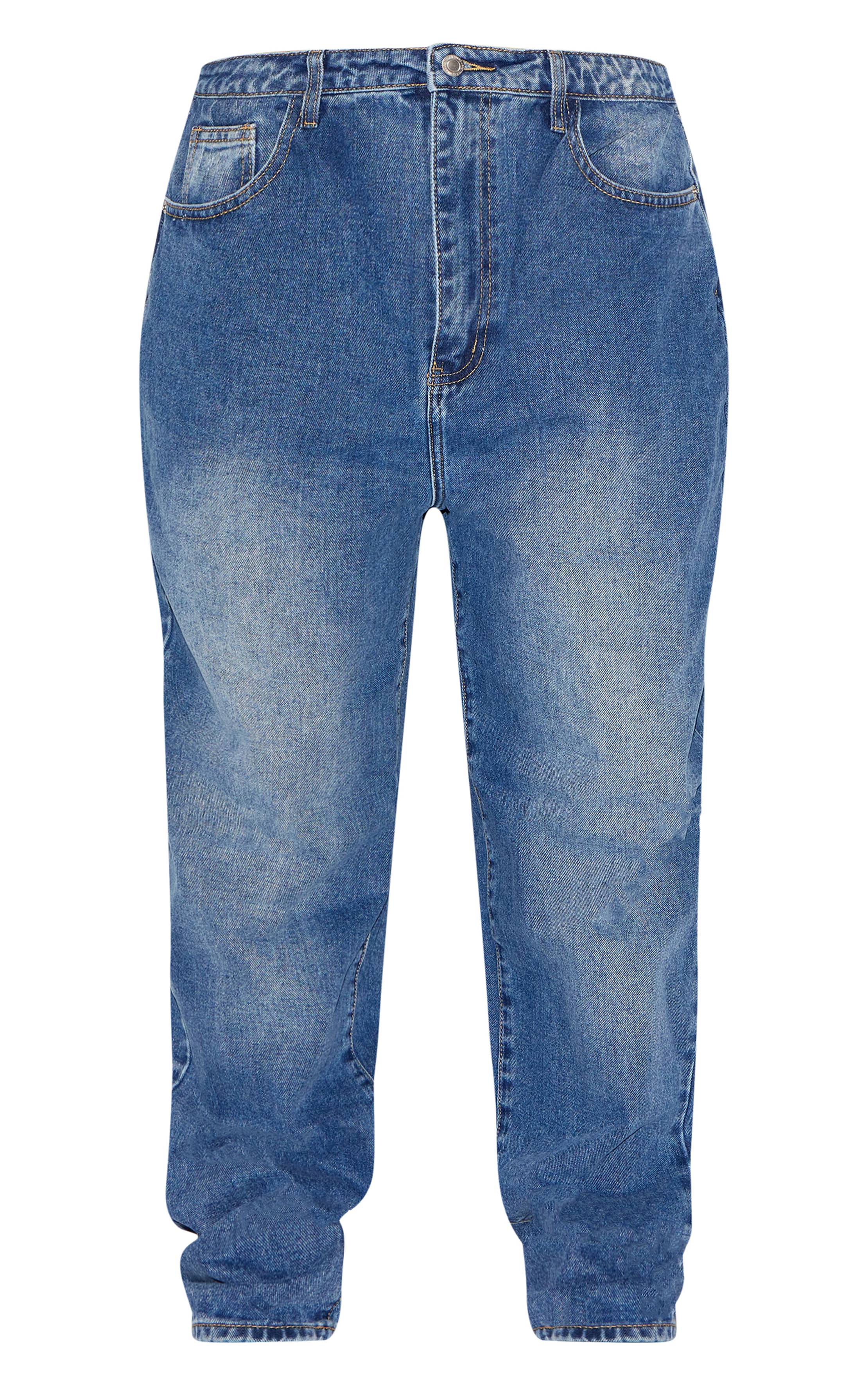 Mid Blue Wash Jean Mom Délavé Taille Mi-haute Grande Taille