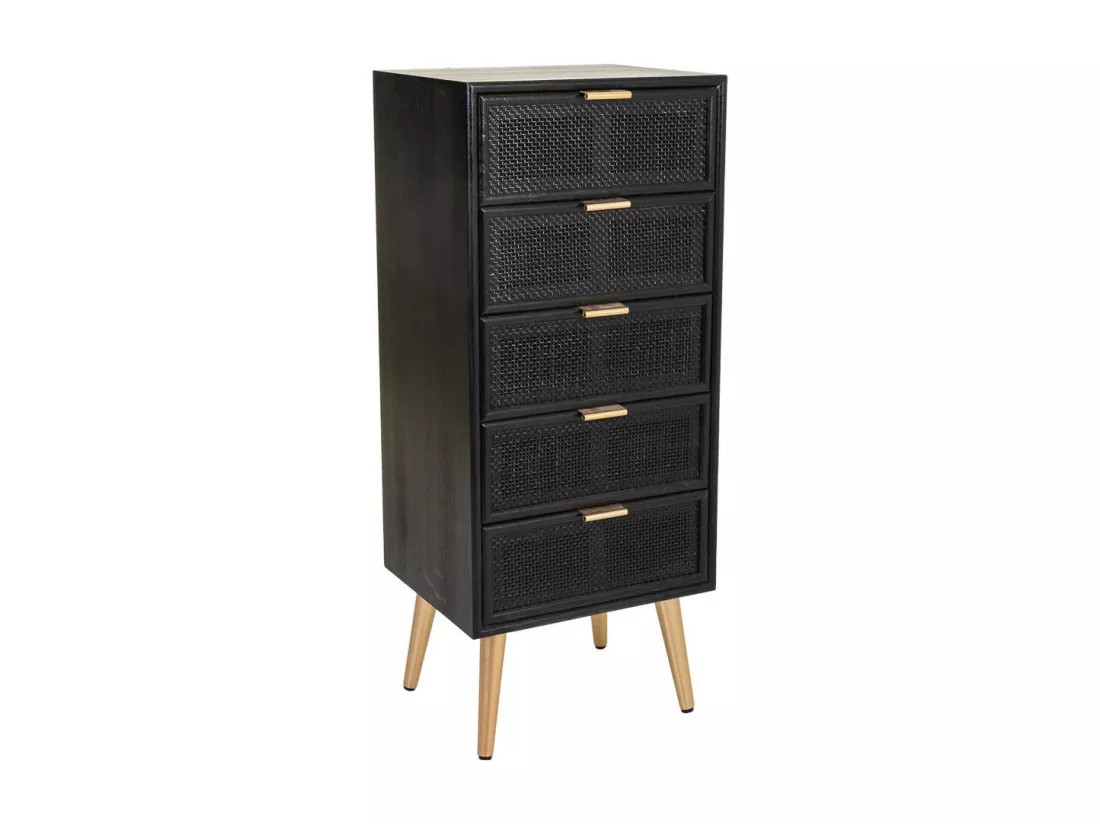 Commode en bois et treillis laqué noir 42x36,5x100,5h