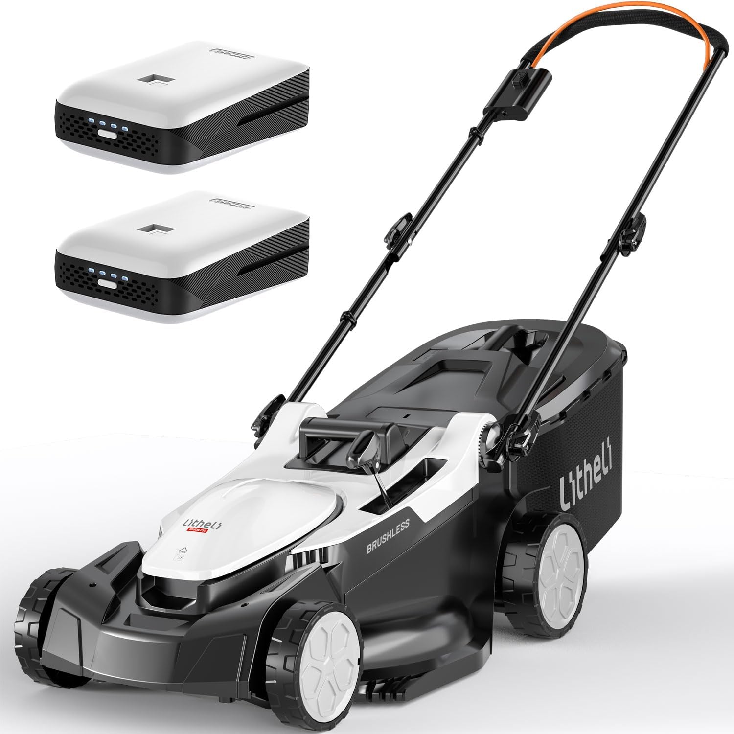 U20 Litheli Akku Rasenmäher, 2 x 20V, 43cm Schnittbreite, Brushless, bis 500 m², 40L Fangkorb, 25-75 mm Schnitthöhe, inkl. 2 x 4,0 Ah Akkus