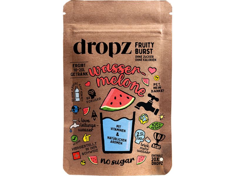 Dropz Wassermelone 1 Beutel à 20 Stück Für leckere Erfrischungsgetränke ohne mühsames Schleppen von Flaschen