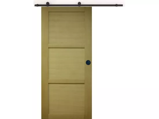 Porte Coulissante Bois Ayous 3 Panneaux H204 X L83 + Rail à Roulettes Noir Et 2 Coquilles Noir Gd Menuiseries