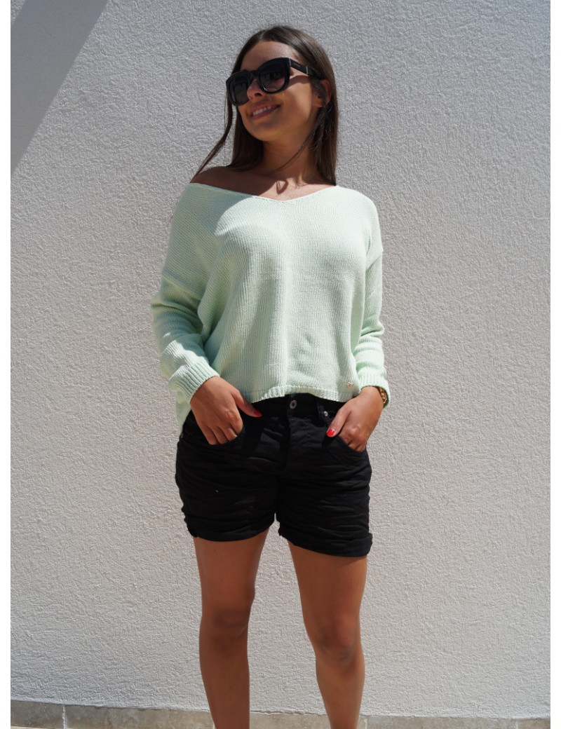 PLEASE SHORT P48 EN JEAN BLACK