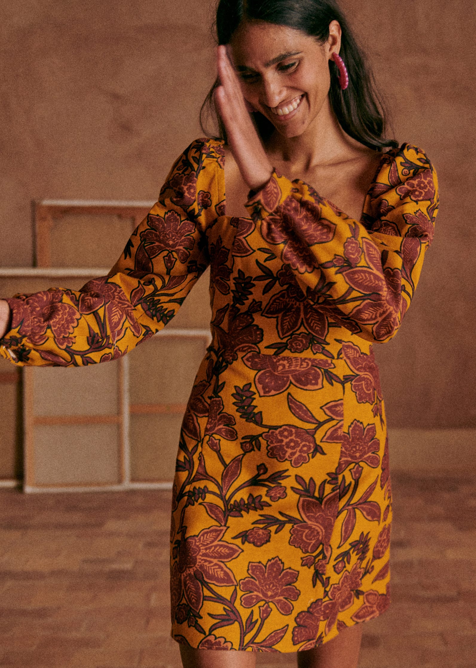 Robe Carola - Fleurs fond ocre - E-SHOP/ROBES 5905183
