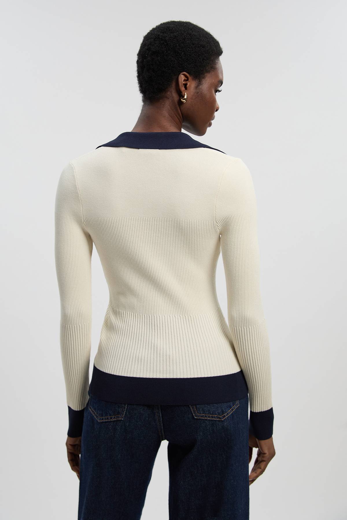 KarenMillen Haut à Col en Maille Côtelée avec Détail d'Ourlet Contrastant