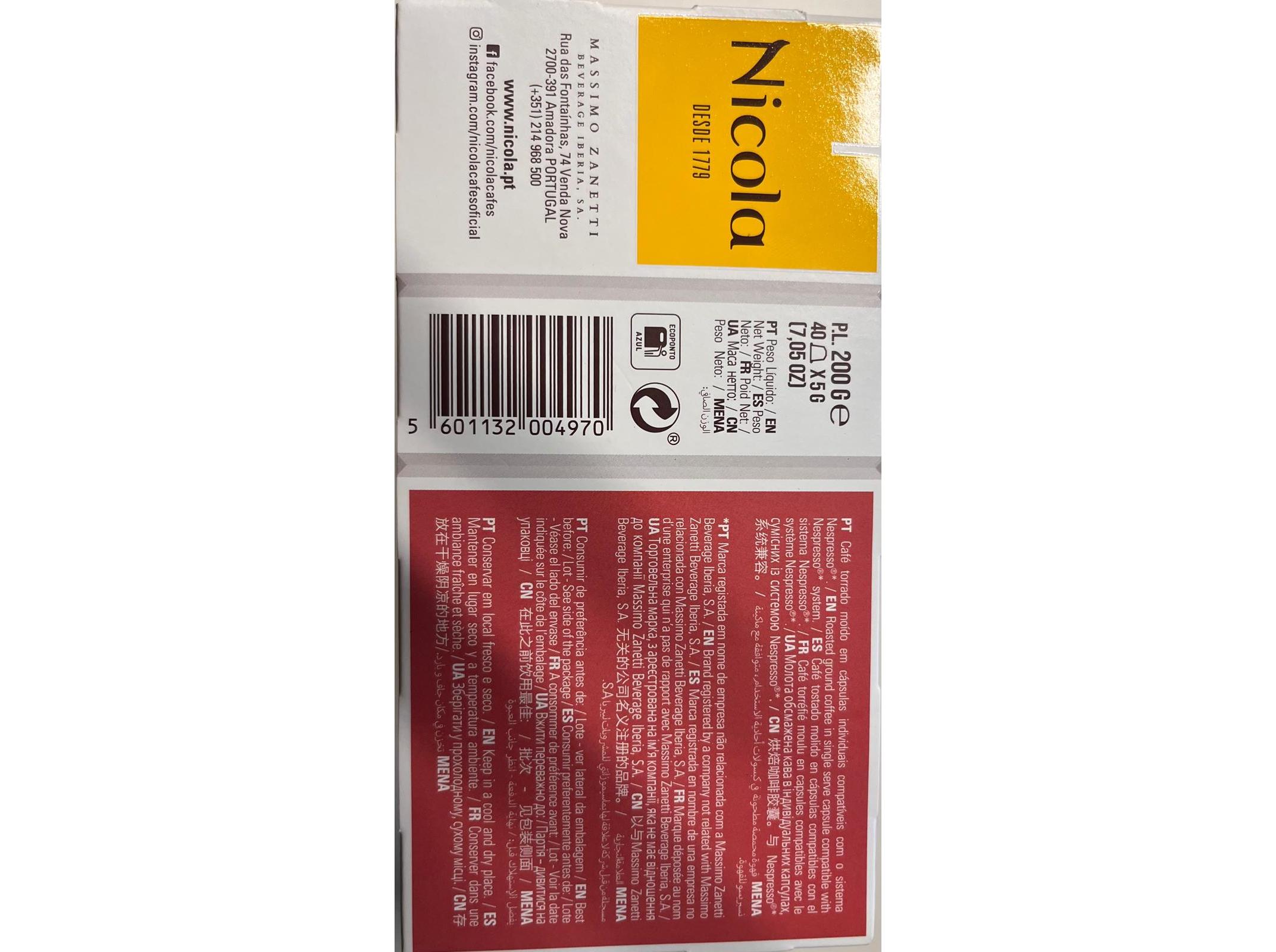 CÁPSULAS NICOLA BOCAGE XL PP NSP 40 UN