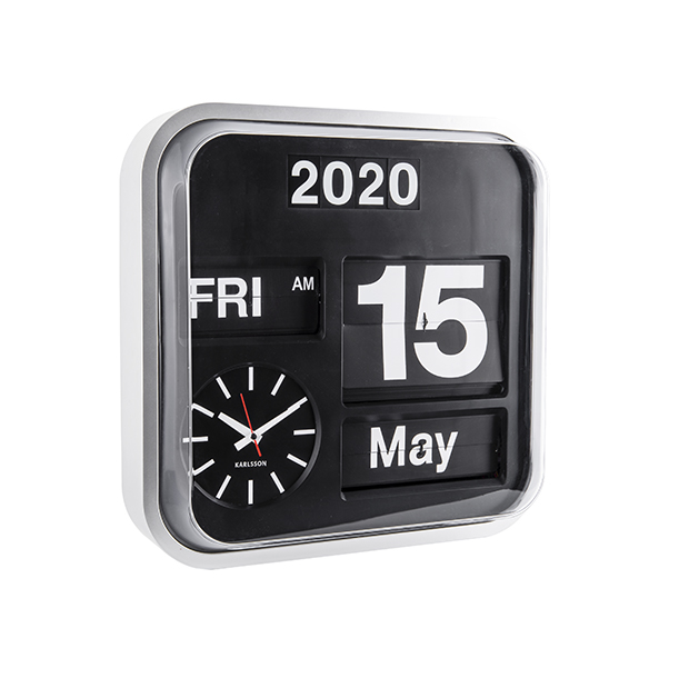 Wall clock Big Flip silver casing, black dial