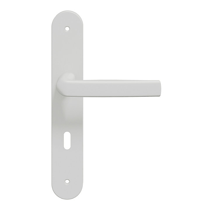 Ensemble poignée sur plaque Incurvé serrure GoodHome Primel mat blanc L.126mm x l.40mm entraxe 195mm