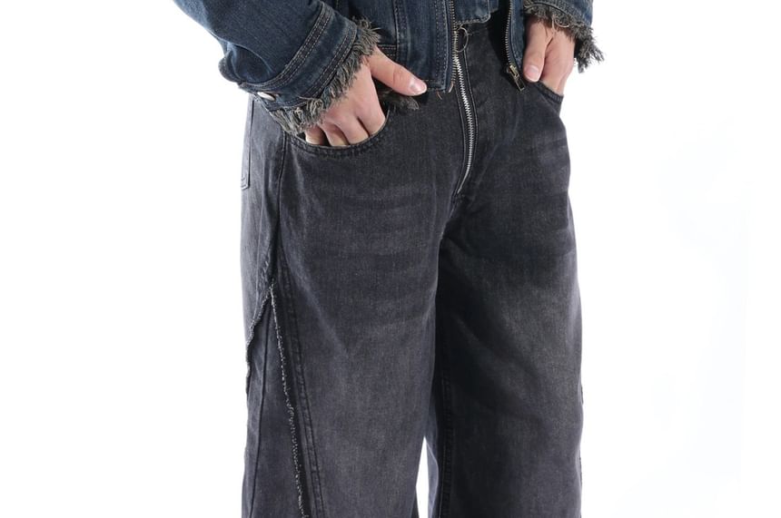 DragonRoad - Gewassen denim jack met gespen en rits