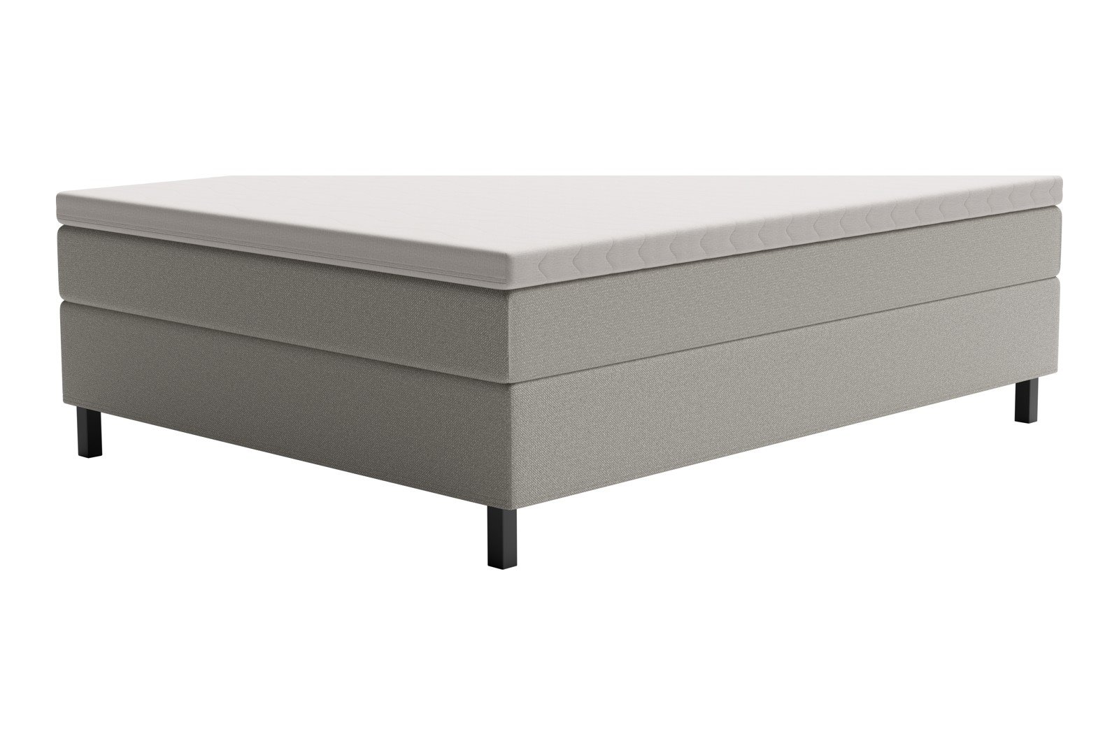 XOV Premium 15 Kontinentalseng 210x210 cm i tekstil Terranova 08 krem, medium/medium med Premium 15 overmadrass og sort firkantede ben, gavl selges separate
