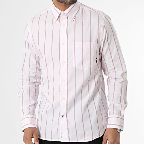 Chemise Manches Longues A Rayures Oxford Stripe 0080 Rose Clair