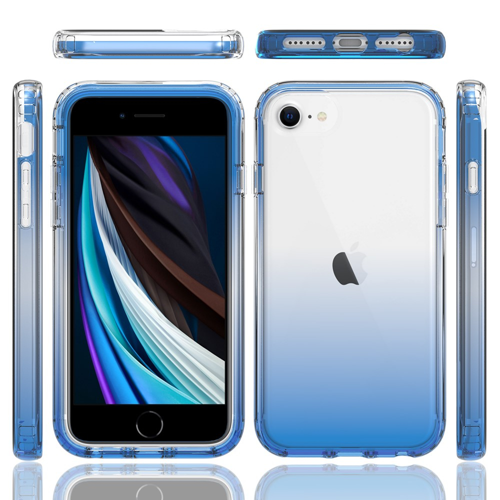 (2-tlg.) iPhone SE (2022/2020) / 8 / 7 / 6S Hybrid TPU Hülle mit Farbverlauf - Blau / Transparent