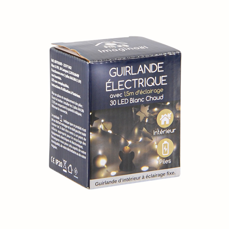 Guirlande électrique 30 LED blanc chaud