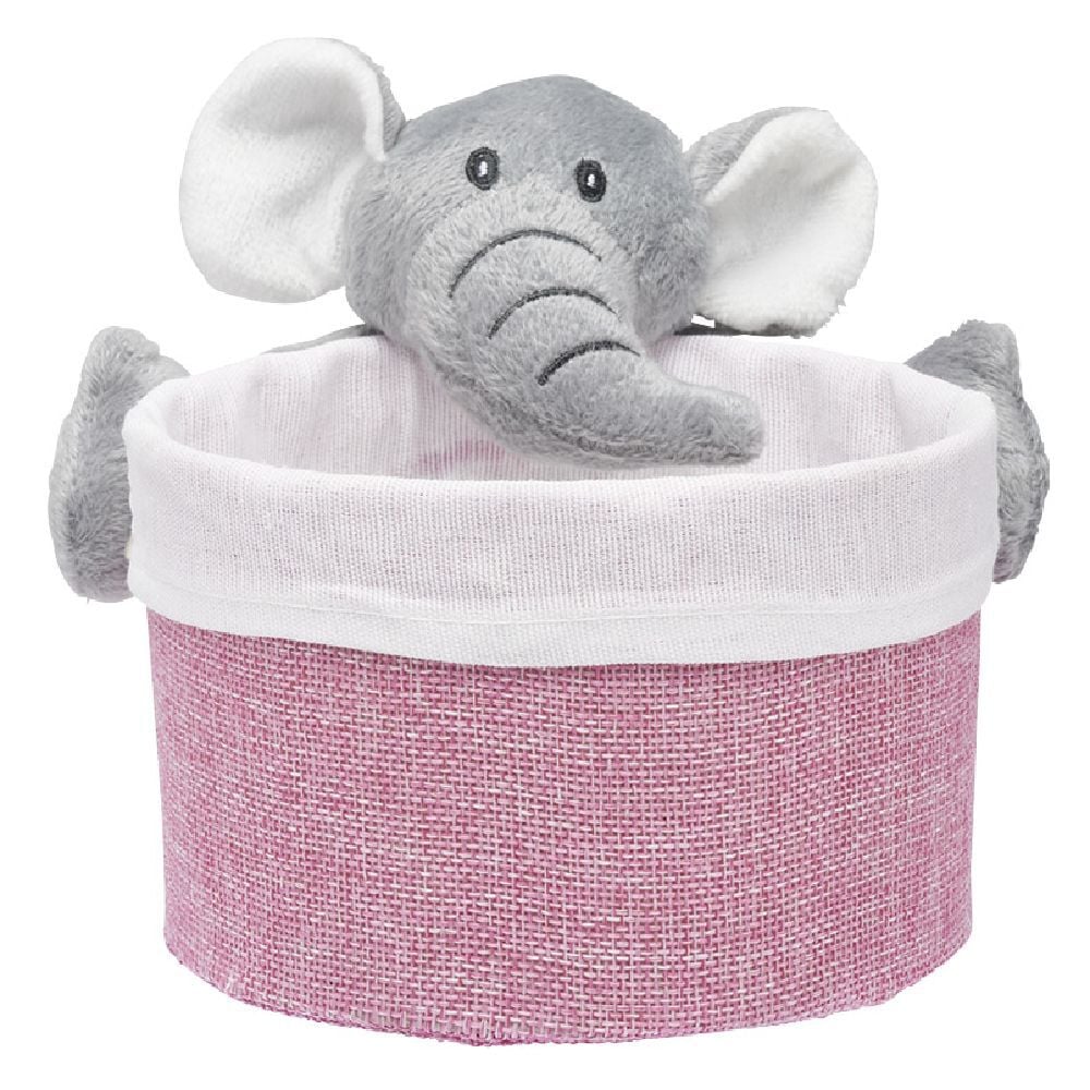 Panière ronde avec peluche animal Ø15 x H.14 cm