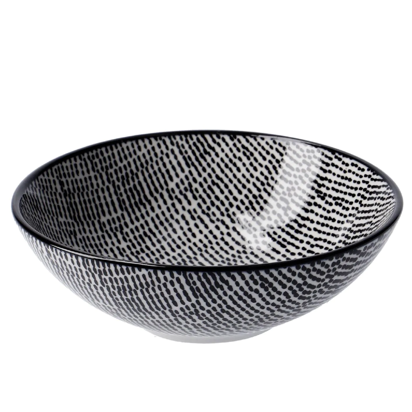 Schale China, tief, Striche, schw/wss, 13 cm