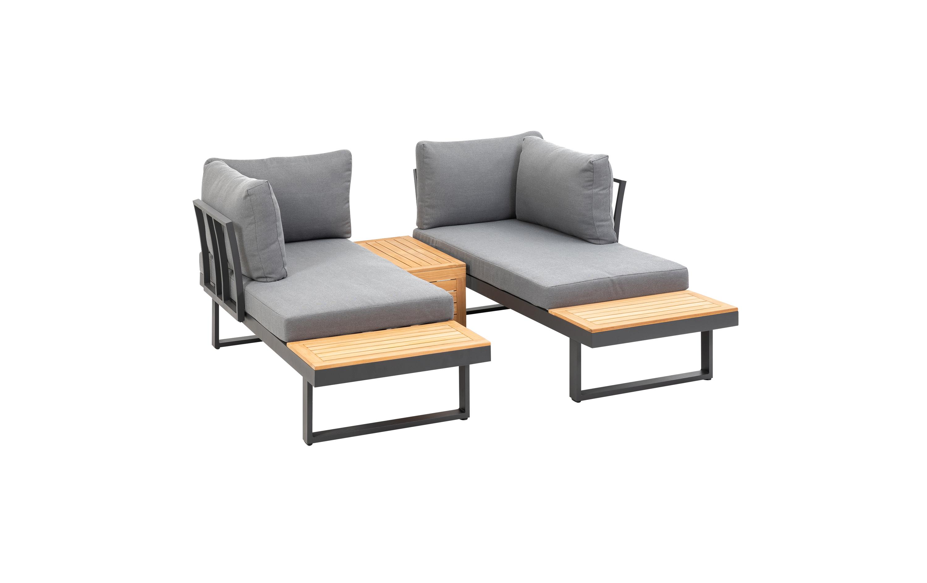 Loungeset Ascona, Anthrazit, 4 Sitzplätze<br>Zwei Sofas und ein Beistelltisch für Garten, Terrasse oder Balkon