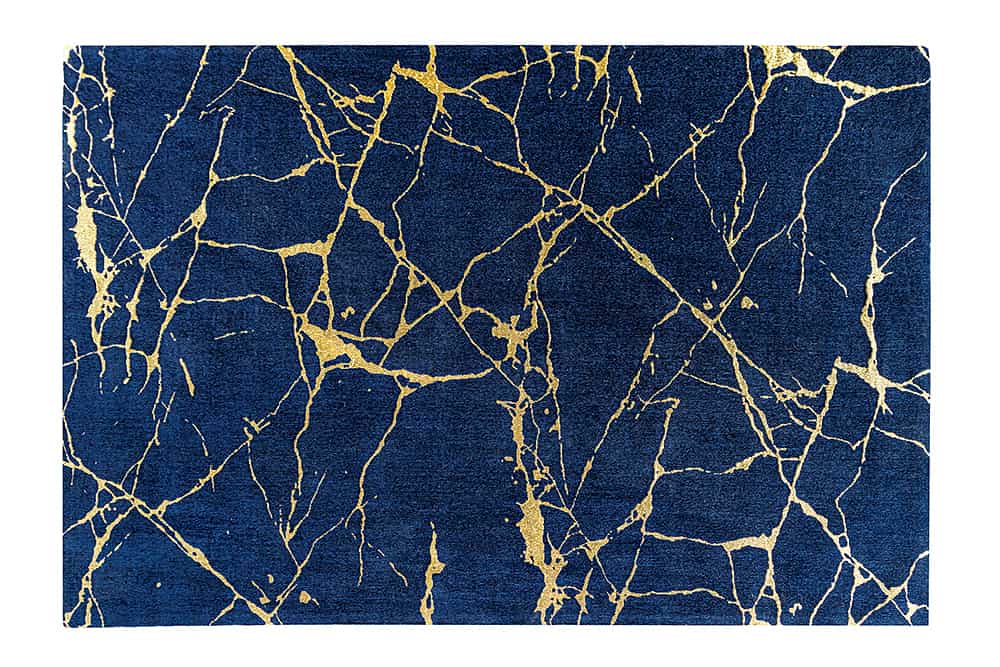 Design Teppich MARBLE 240x160cm königsblau gold Marmor-Optik Flachgewebe