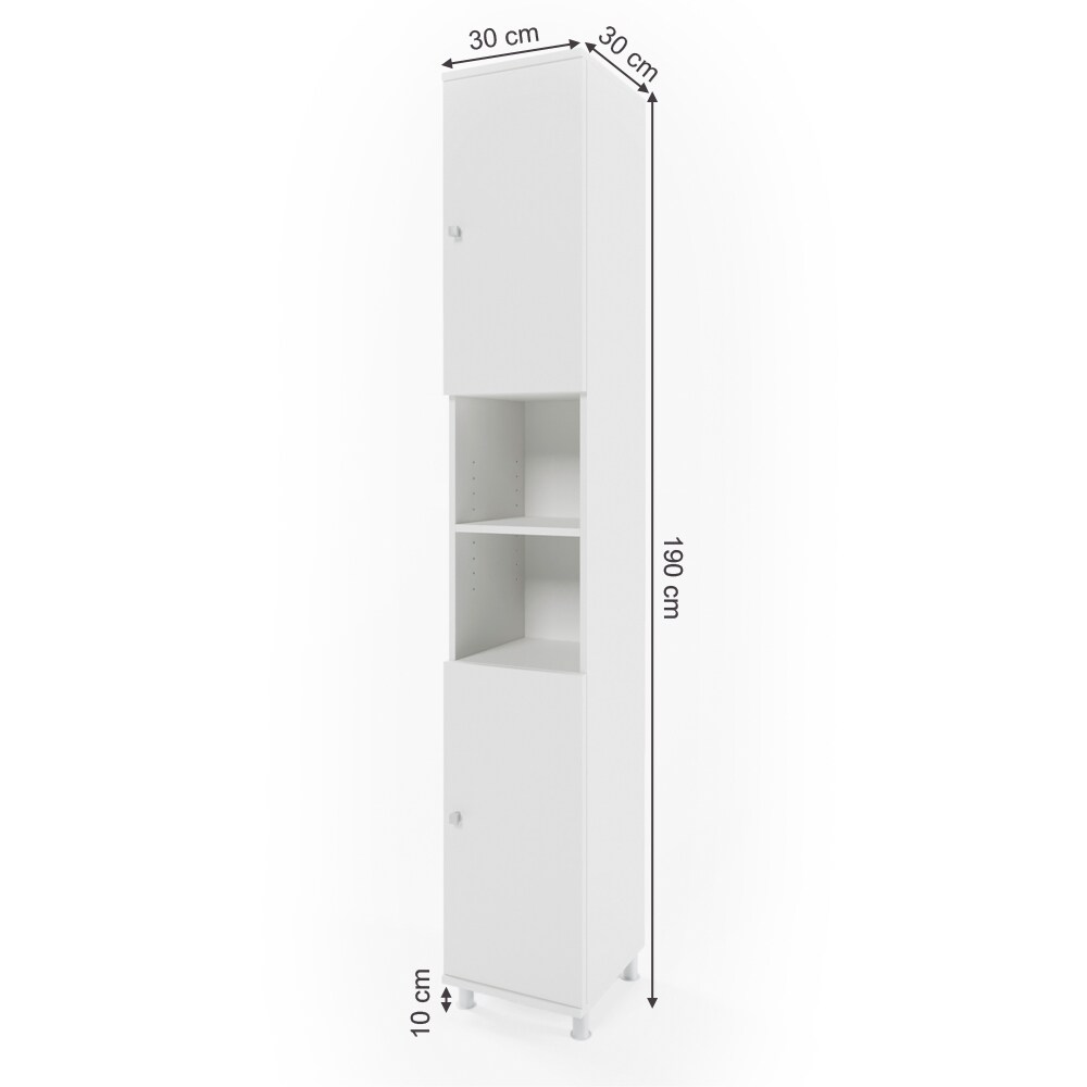 VICCO Badschrank FYNN 190 x 30 cm Weiß - Badezimmerschrank Hochschrank Badregal