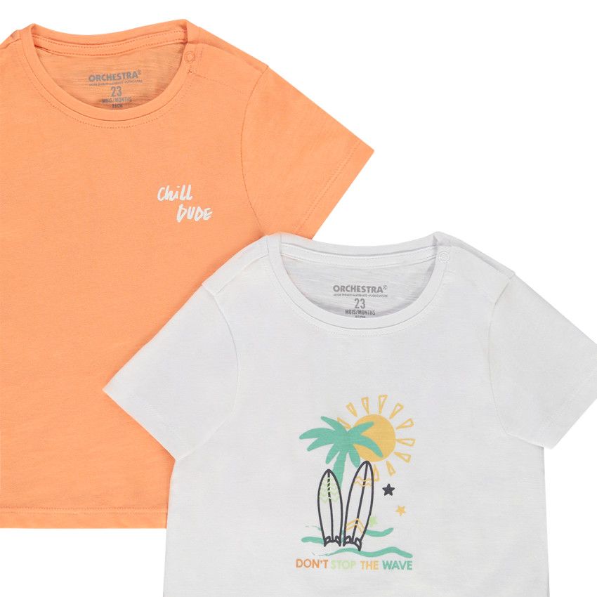 Lot de 4 t-shirt manches courtes en jersey print surf pour bébé garçon - Blanc