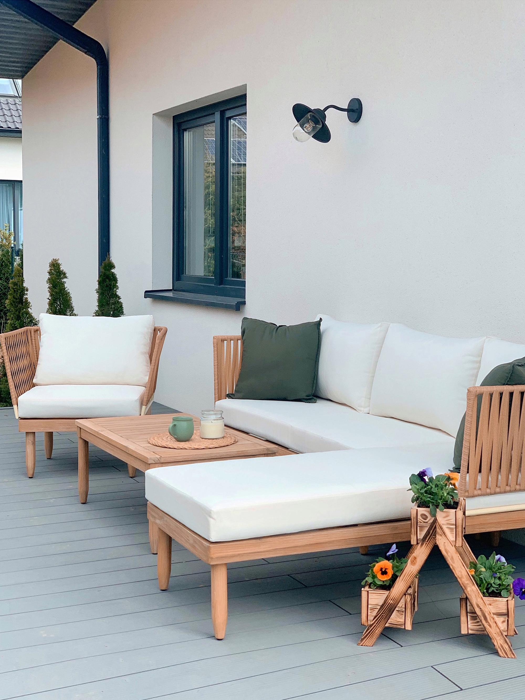 Loungeset met tafel 4-zits CREMONA linkszijdig Acaciahout Gebroken wit