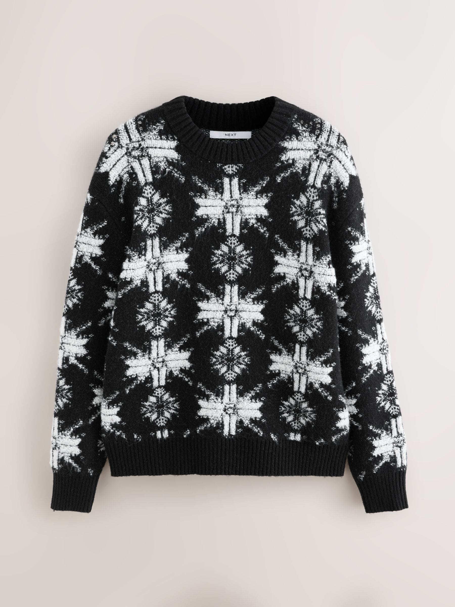 Zwart/wit - Regular Fit Snowflake Pattern Christmas Crew Neck Jumper with Wool