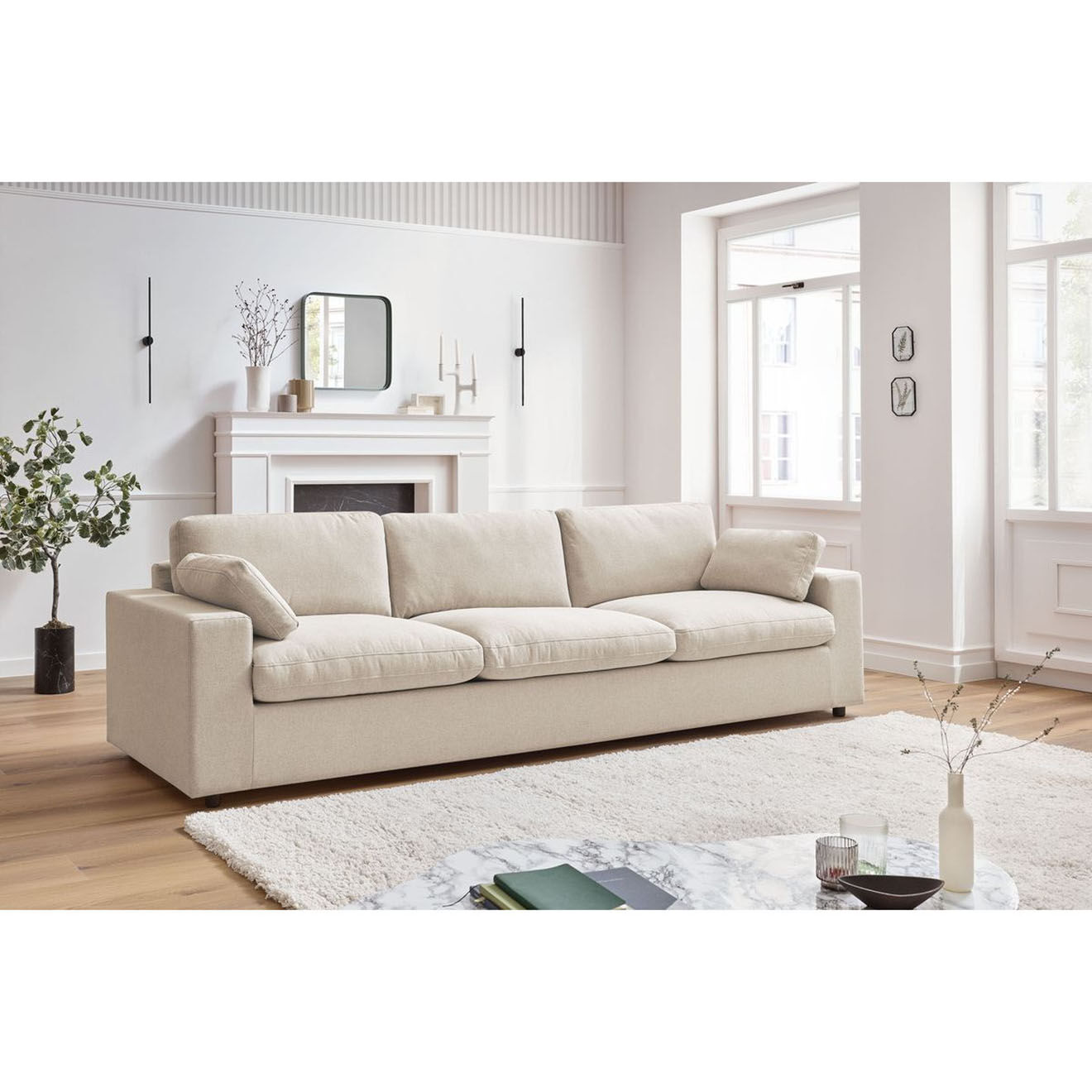 Bobochic Canapé droit fixe 4 places Belair beige - 280x93x80 cm