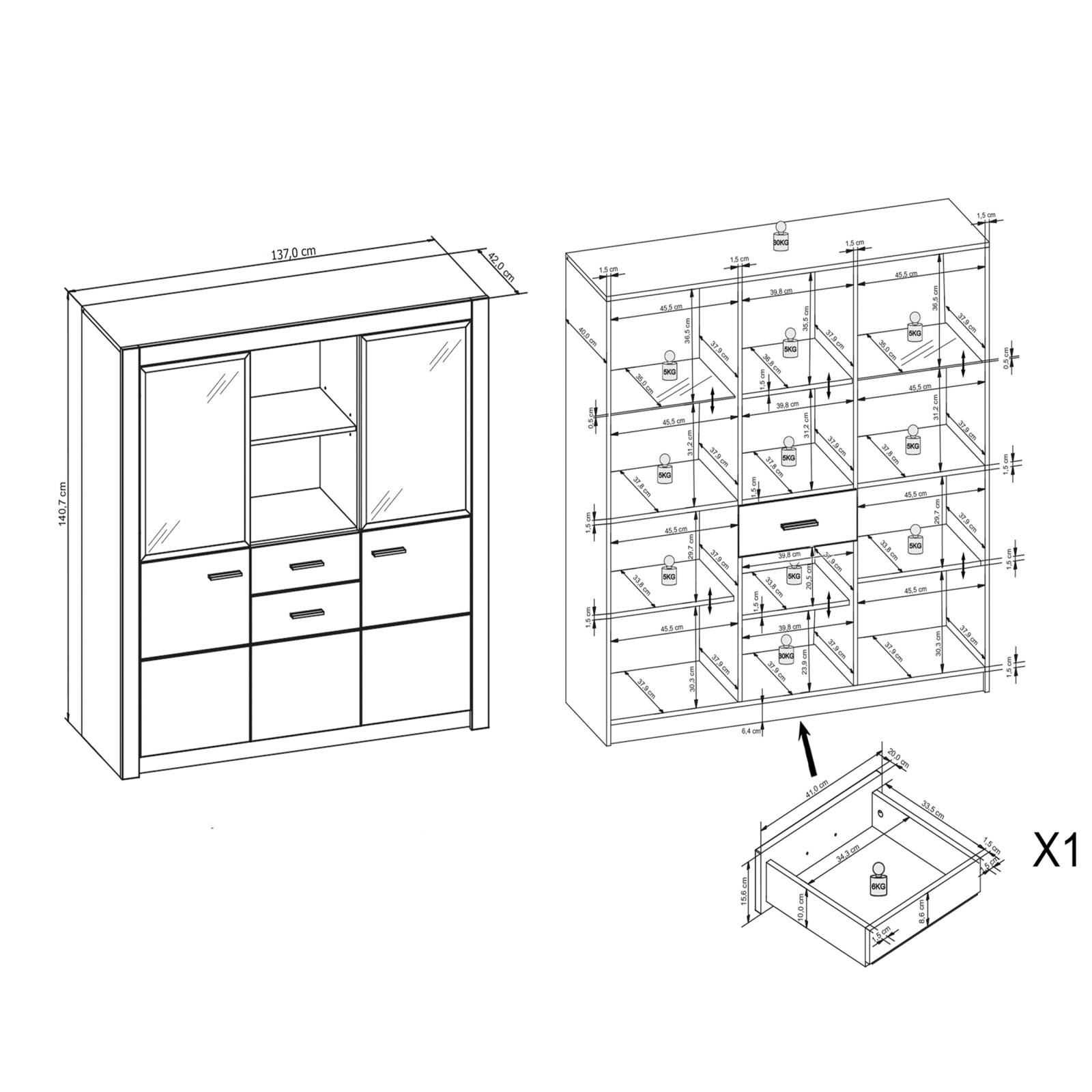 Highboard HARTFORD - Wildeiche-Asteiche -137 cm breit