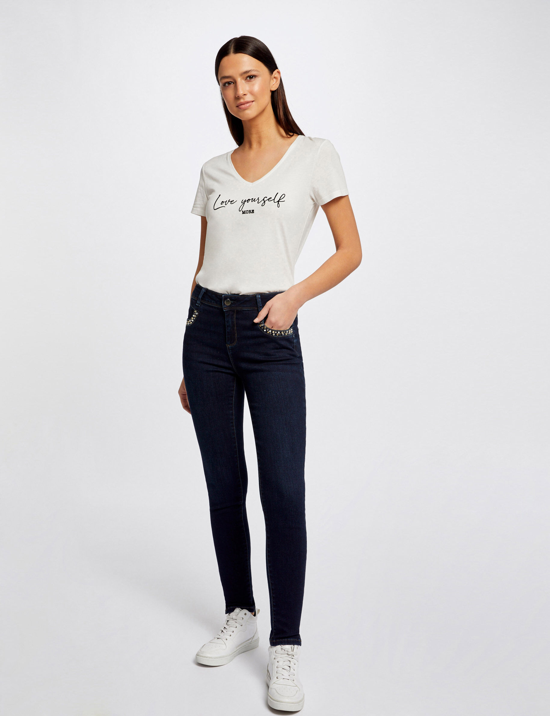 Jeans slim avec poches cloutées jean brut femme - jean_brut